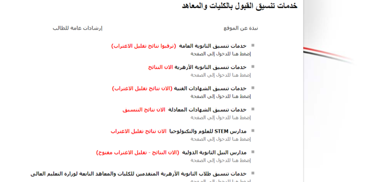 موقع التنسيق .. إتاحة نتيجة تقليل الاغتراب بعد قليل موقع التنسيق