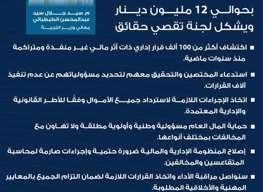 وزارة التربية تكشف عن قضية فساد جديدة .. إليك التفاصيل وزارة التربية