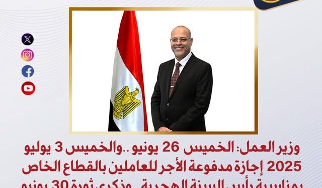 إجازة القطاع الخاص .. الخميس 26 يونيو و 3 يوليو مدفوعة الأجر إجازة القطاع الخاص