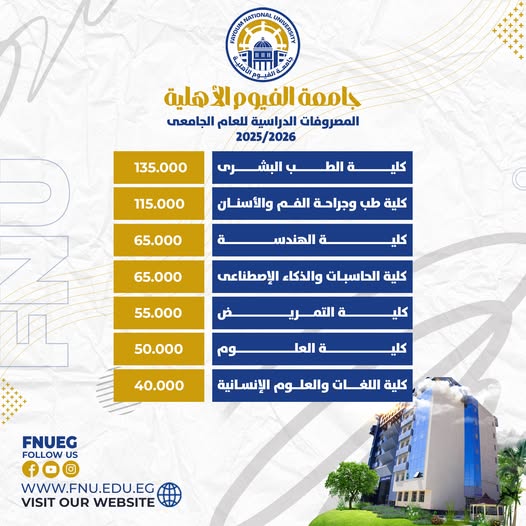 مصاريف جامعة الفيوم الأهلية 2025 - 2026