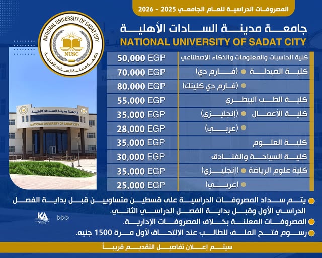 مصاريف جامعة السادات الأهلية 2025