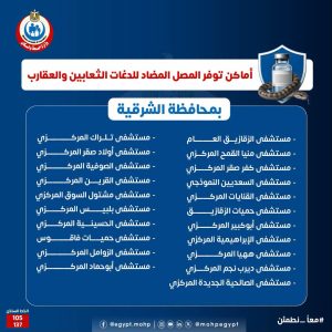 اماكن مصل لدغات الثعابين في مصر وأرقام التواصل مع مراكز السموم اماكن مصل لدغات الثعابين في مصر وأرقام التواصل مع مراكز السموم